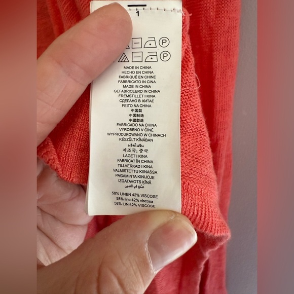 Michael Kors Open Front Cardigan Woman’s SZ S Coral Linen Blend Long Sleeve Knit - Picture 3 of 6